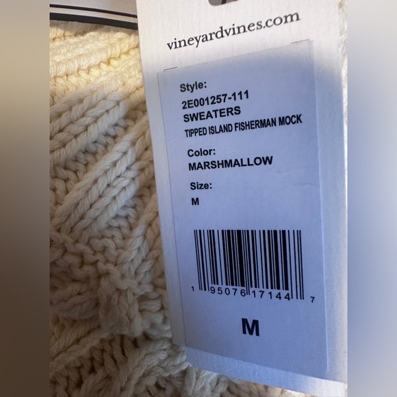 Vineyard Vines M Women’s Tipped Fisherman Mock Neck Sweater Cream Cable Knit - Picture 11 of 12